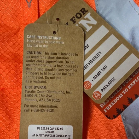 High visability orange and gray dog raincoat. NWT great for hiking and camping - Picture 4 of 13